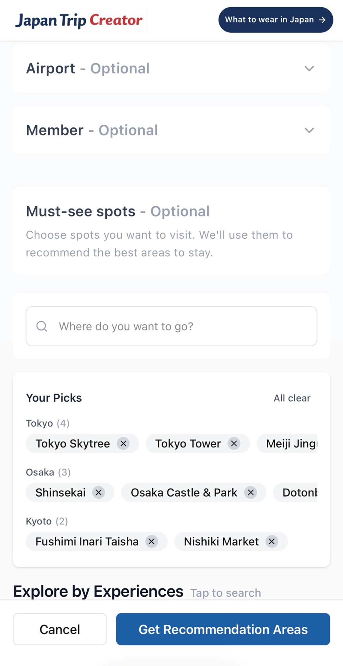 Enter airports, group size, and spots